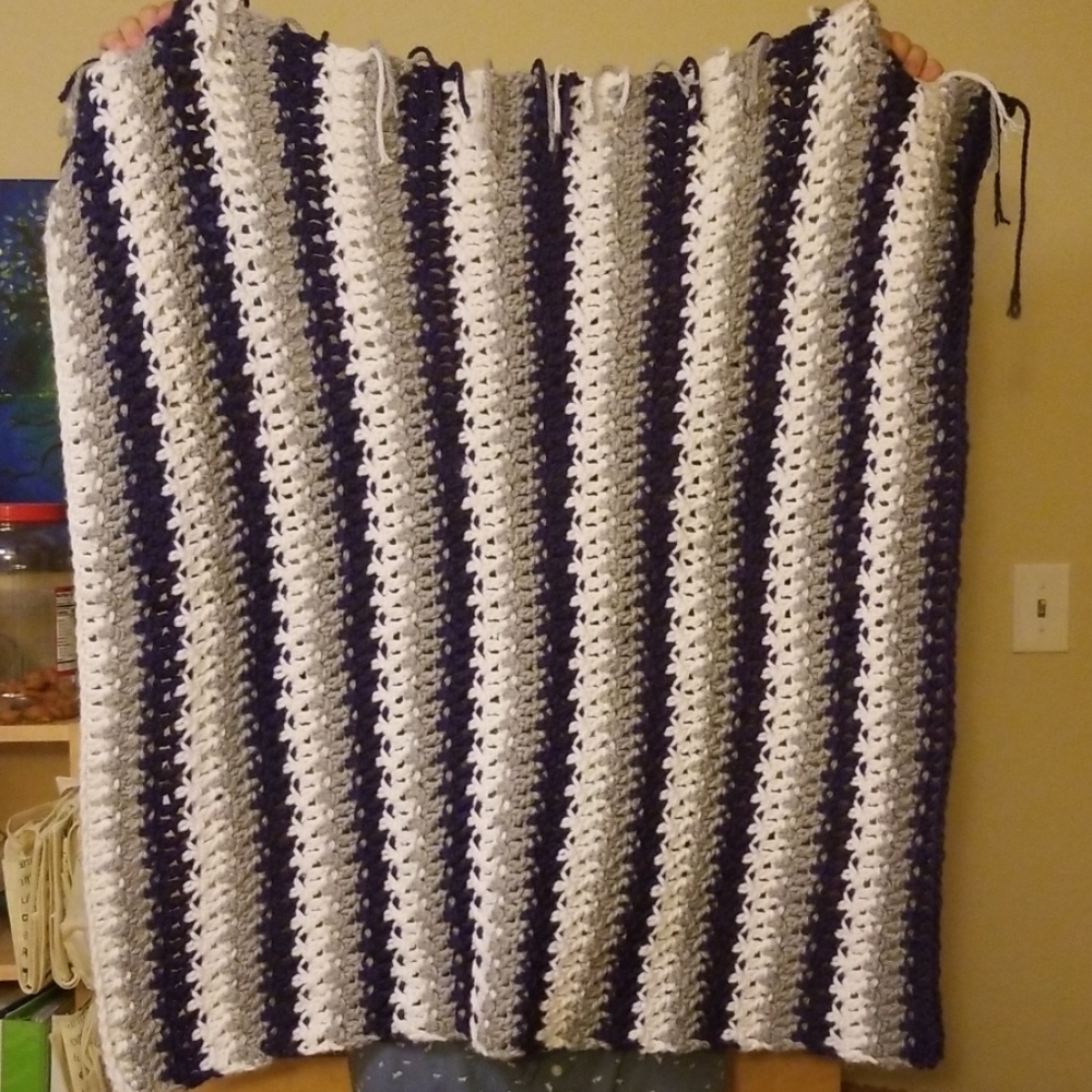 Blue, white & grey chunky baby blanket